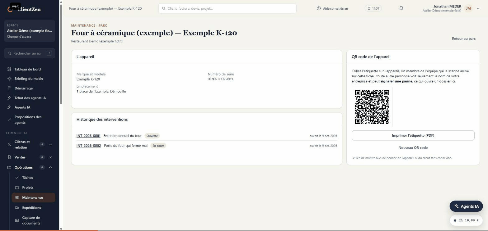 Séquence filmée dans ClientZen : Un QR code sur chaque appareil